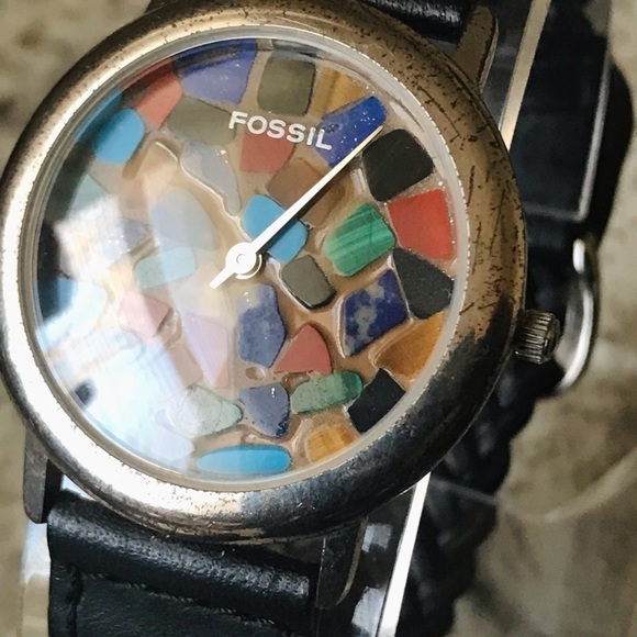 RARE 1992 LARGE CLAY FACE STAIN GLASS FOSSIL SC-5501(000601) WATCH - Picture 6 of 8